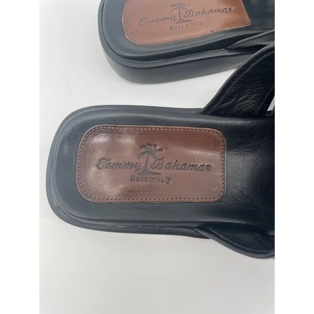 Tommy Bahama TB 303 Black Leather Slides/Sandals Men’s 11 Fisherman